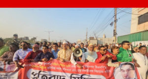 হাদীসহ নির্বাচনী প্রার্থীদের উপর হামলার প্রতিবাদে জেলা বিএনপির বিক্ষোভ মিছিল