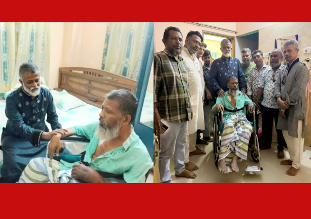 অসুস্থ শ্রমিকদল নেতাকে হুইল চেয়ার উপহার দিলেন খোরশেদ